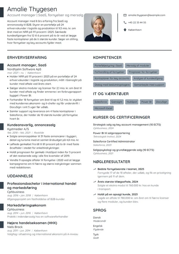 CV-eksempel til account manager i SaaS med fornyelser