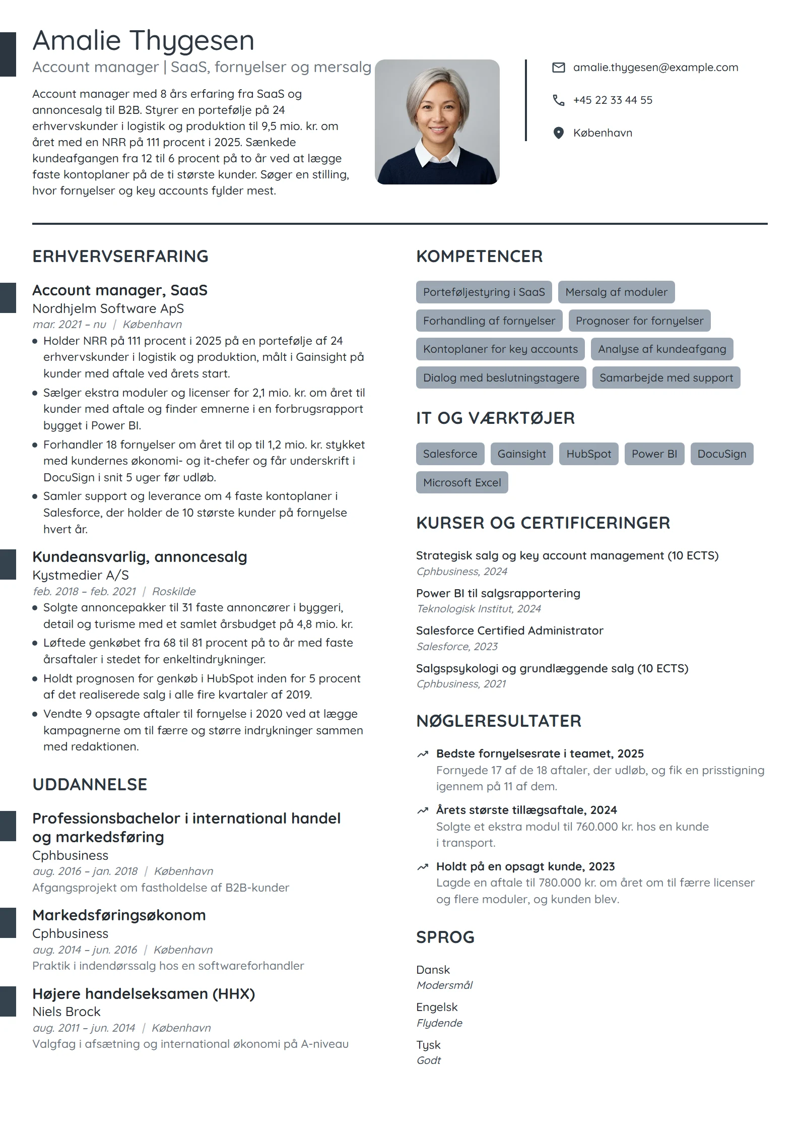 CV-eksempel til account manager i SaaS med fornyelser
