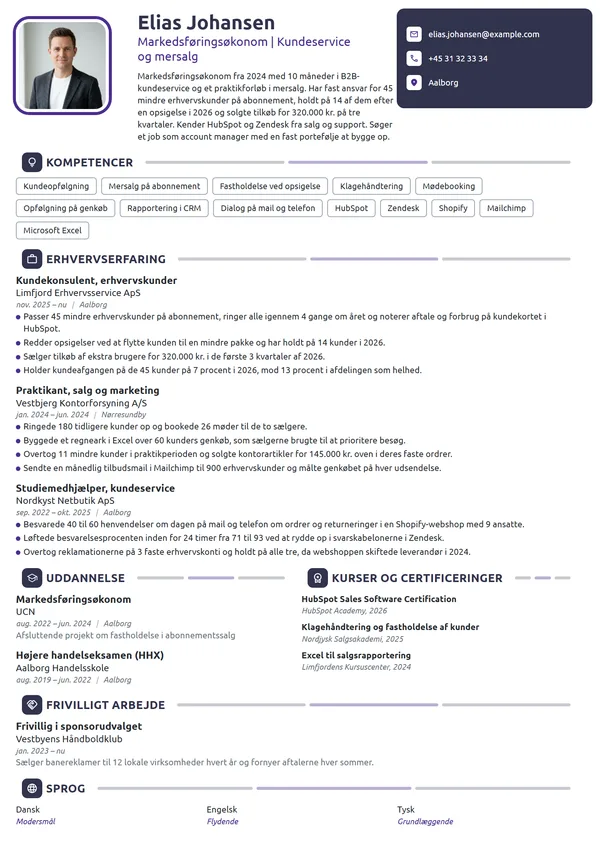 CV-eksempel til nyuddannet med praktik i kundesalg