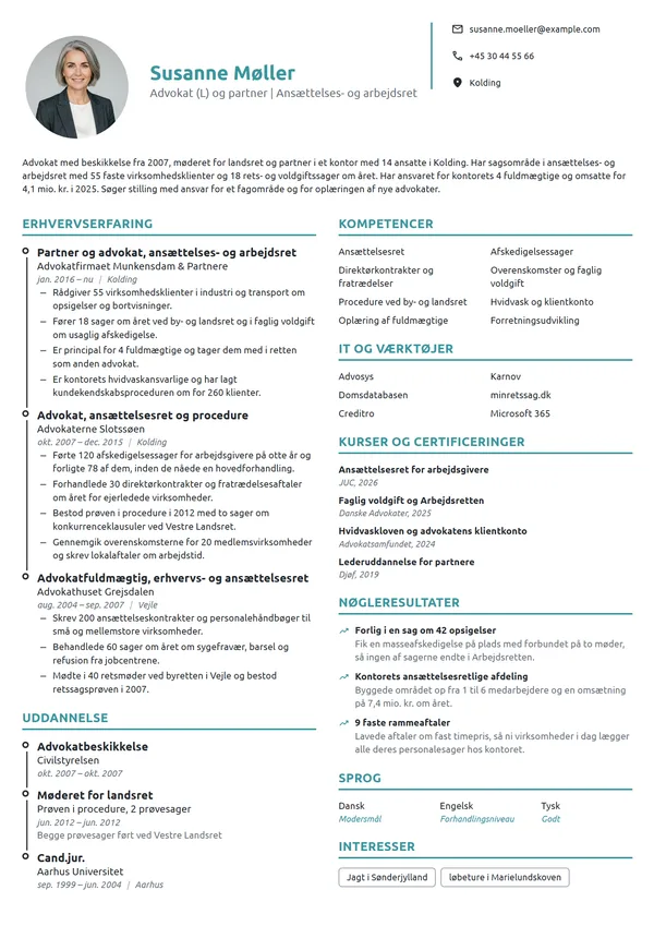 CV-eksempel til partner i ansættelses- og arbejdsret