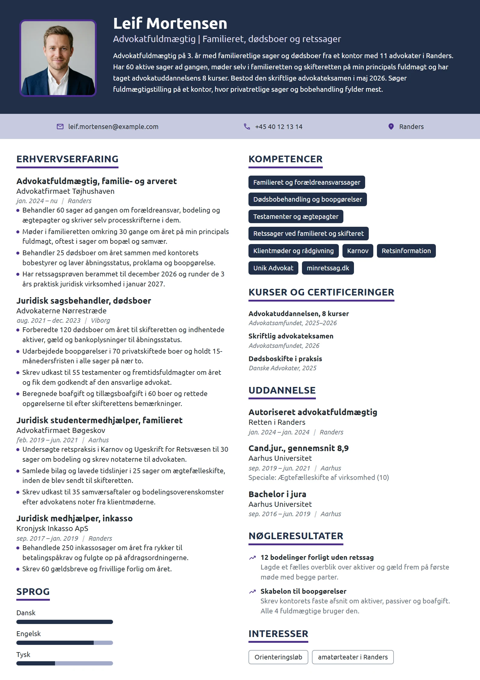 CV-eksempel til fuldmægtig på 3. år, familieret