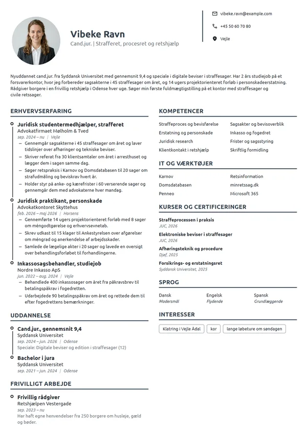 CV-eksempel til nyuddannet cand.jur., strafferet