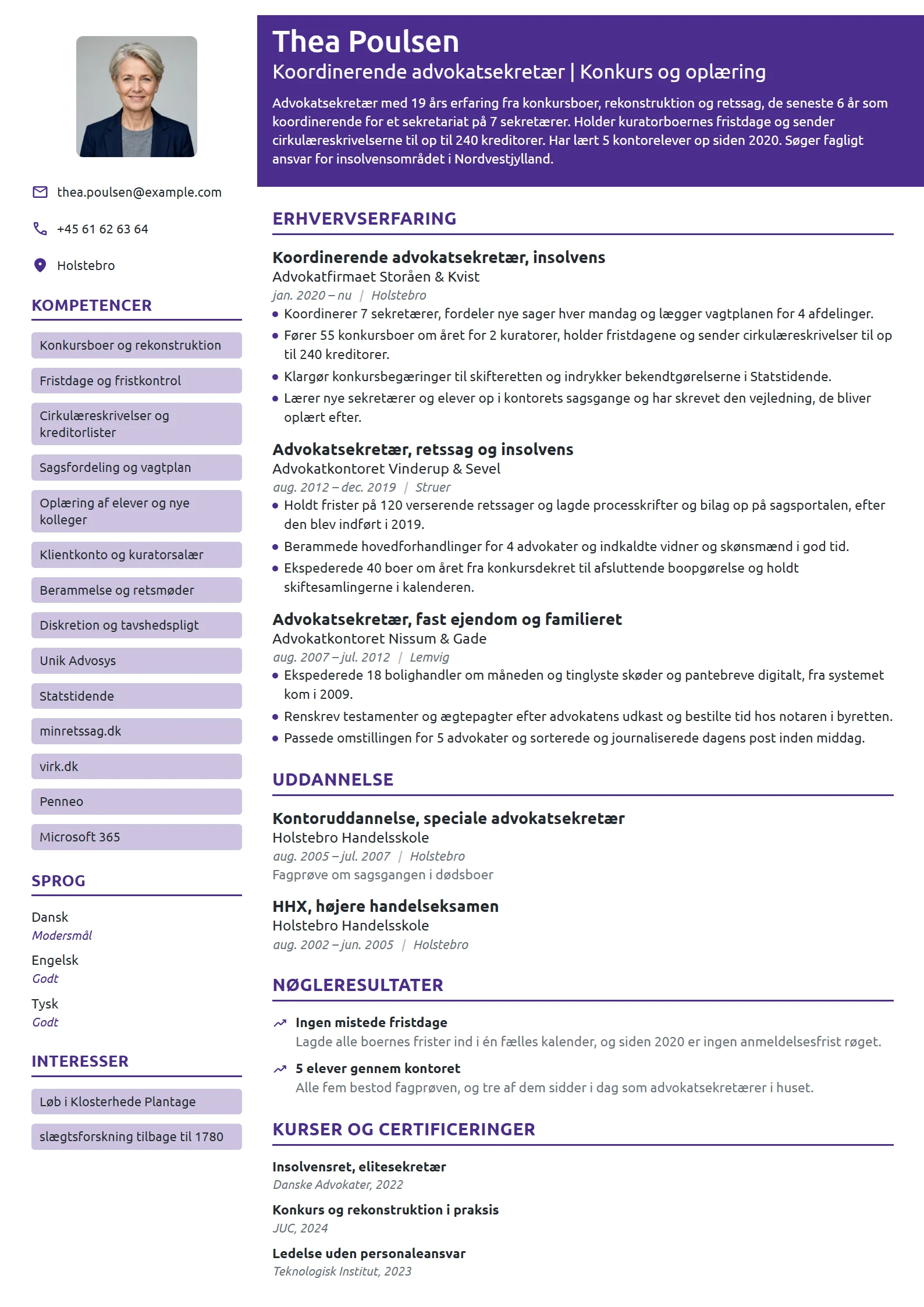 CV-eksempel til koordinerende advokatsekretær