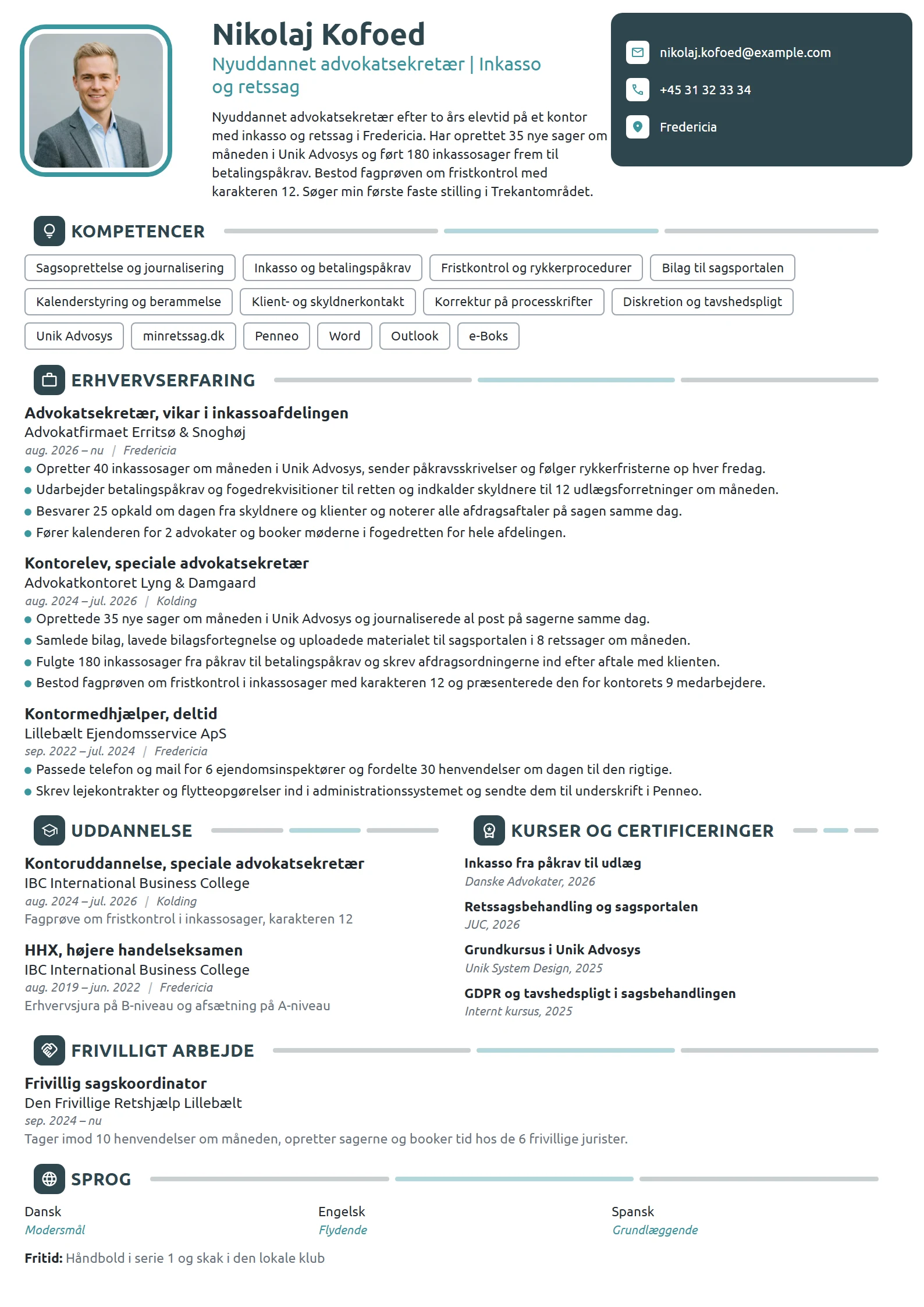 CV-eksempel til nyuddannet advokatsekretær