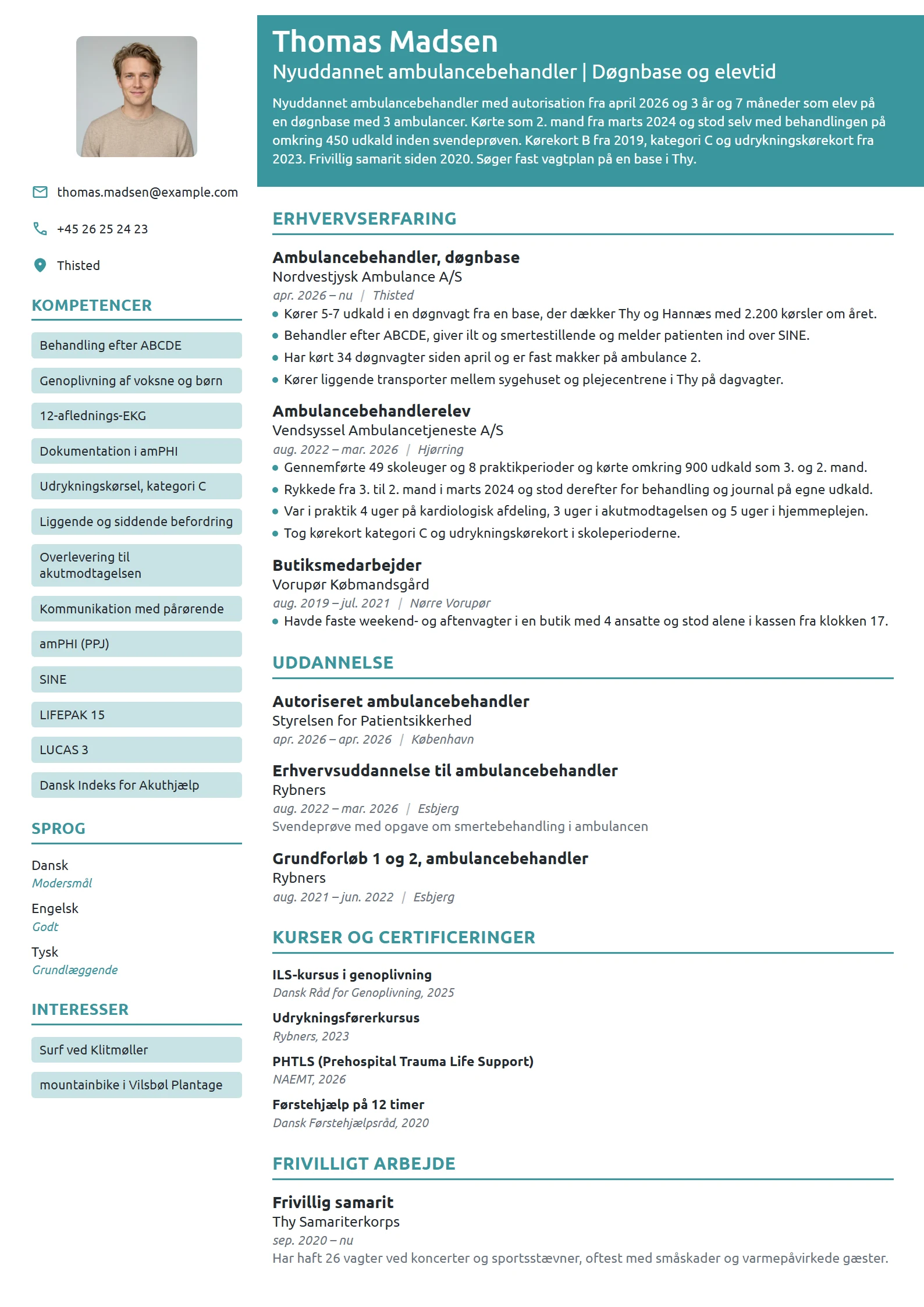 CV-eksempel til nyuddannet ambulancebehandler