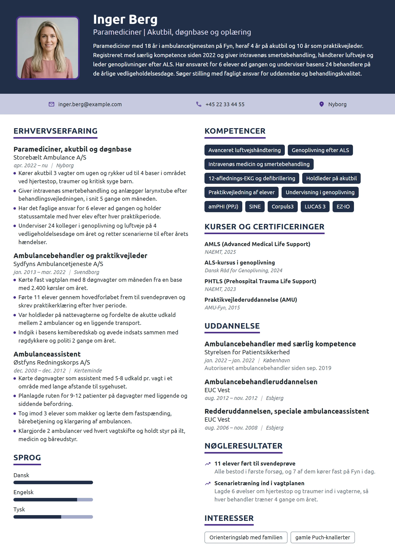 CV-eksempel til paramediciner med uddannelsesansvar