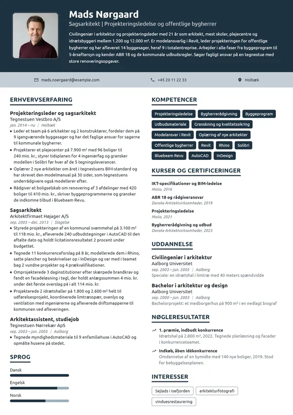 CV-eksempel til projekteringsleder på tegnestue