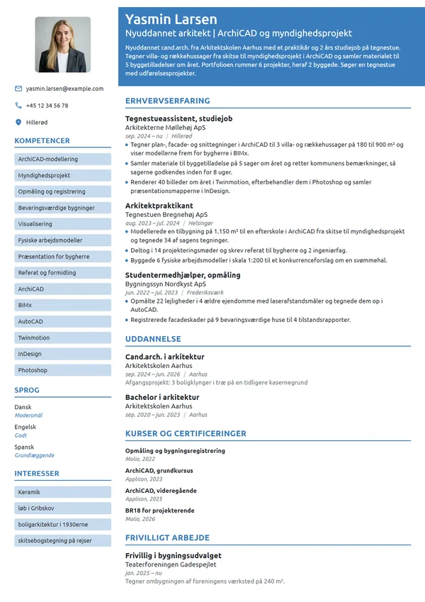 CV-eksempel til nyuddannet arkitekt, ArchiCAD