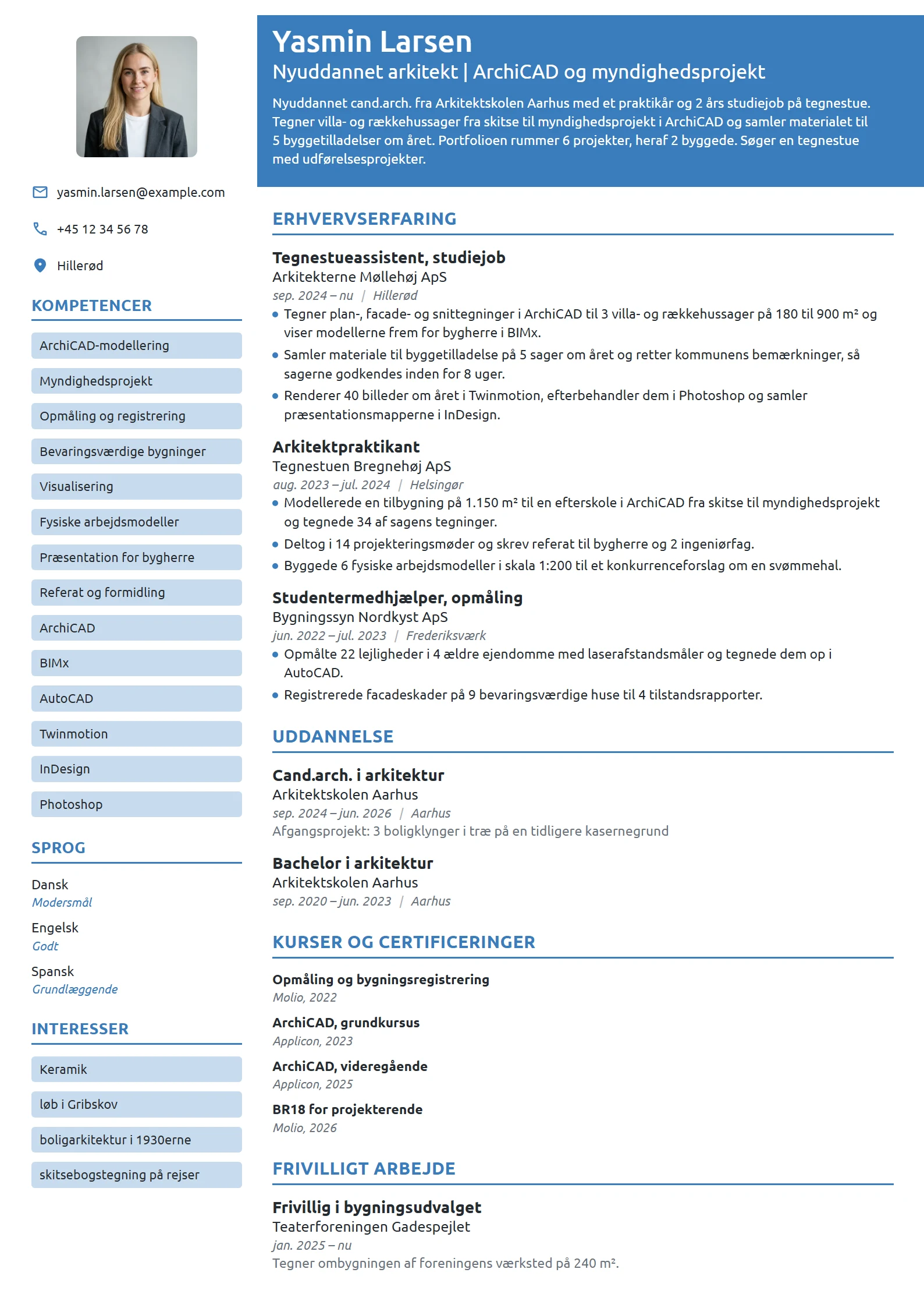 CV-eksempel til nyuddannet arkitekt, ArchiCAD
