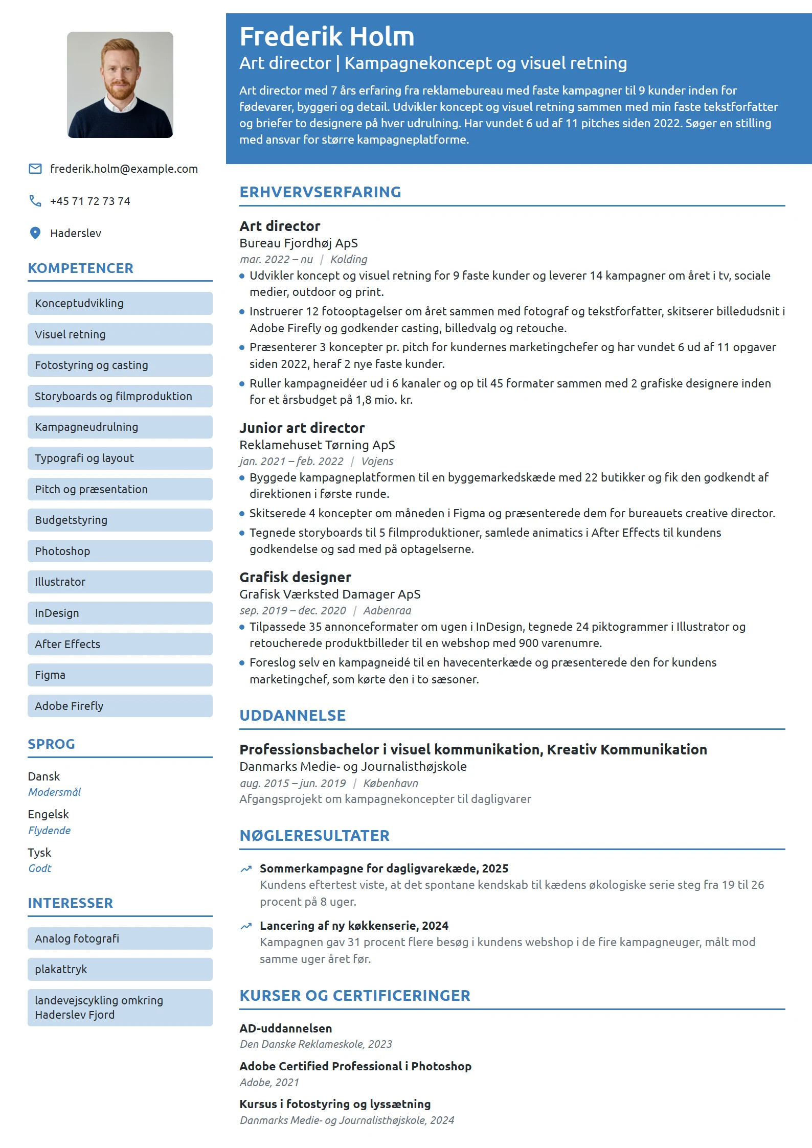CV-eksempel til erfaren art director på bureau