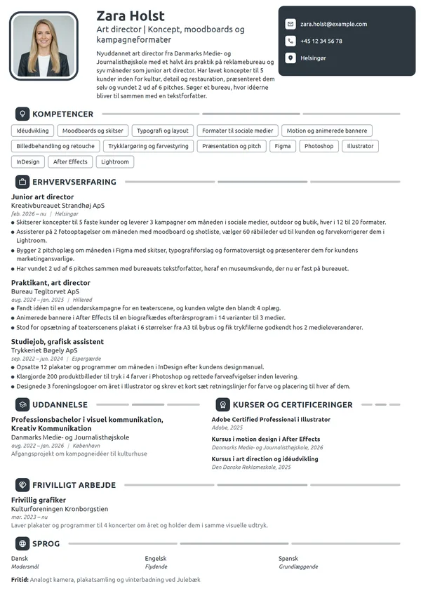 CV-eksempel til nyuddannet art director