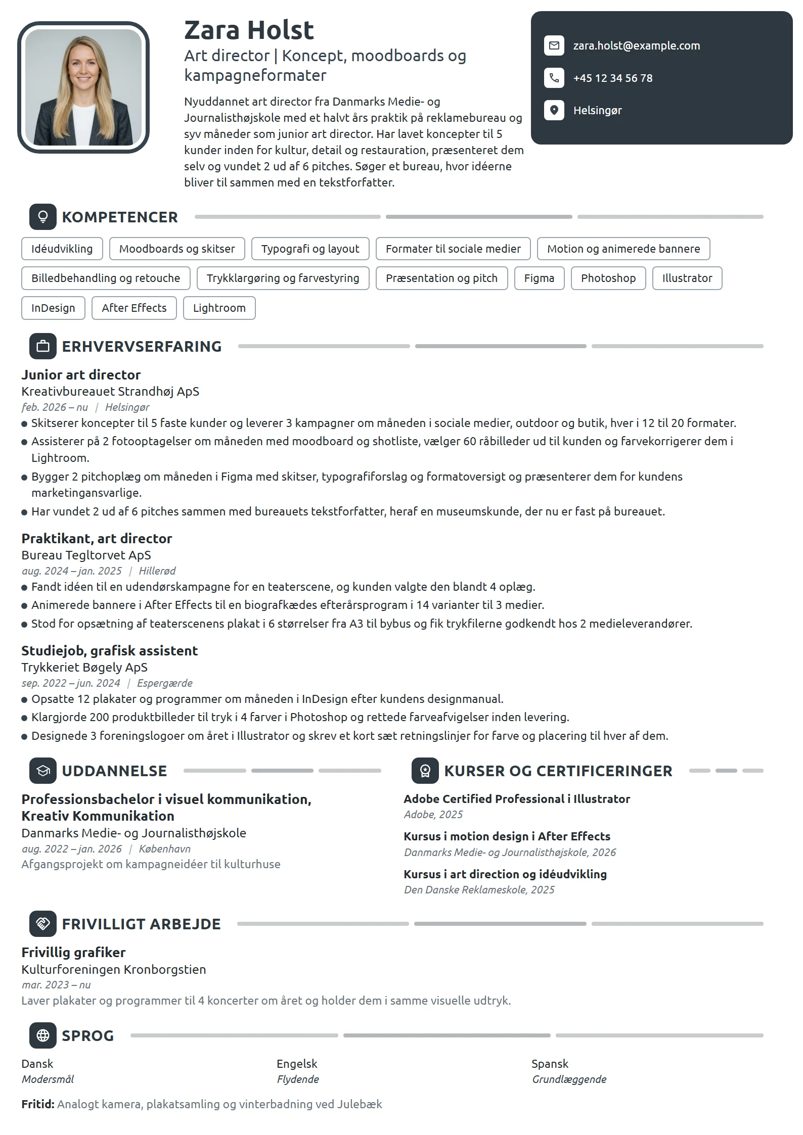 CV-eksempel til nyuddannet art director