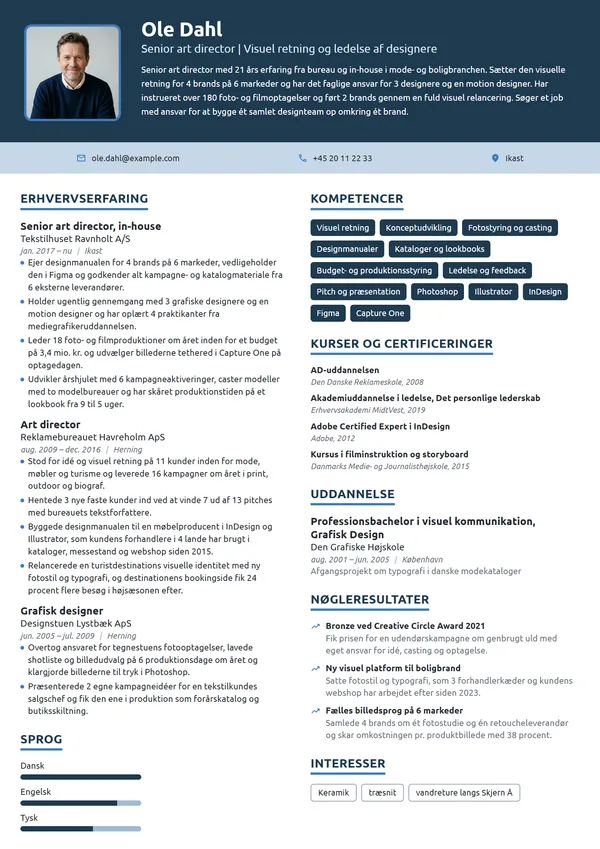 CV-eksempel til senior art director med teamansvar