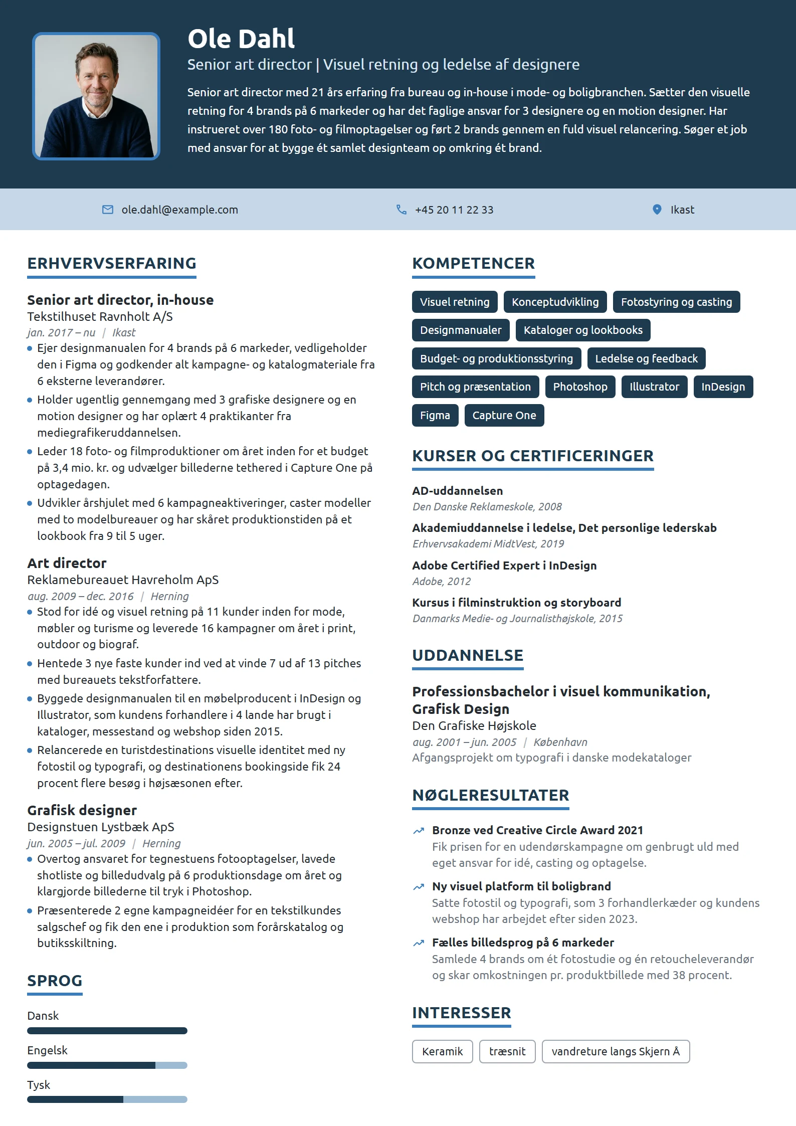 CV-eksempel til senior art director med teamansvar