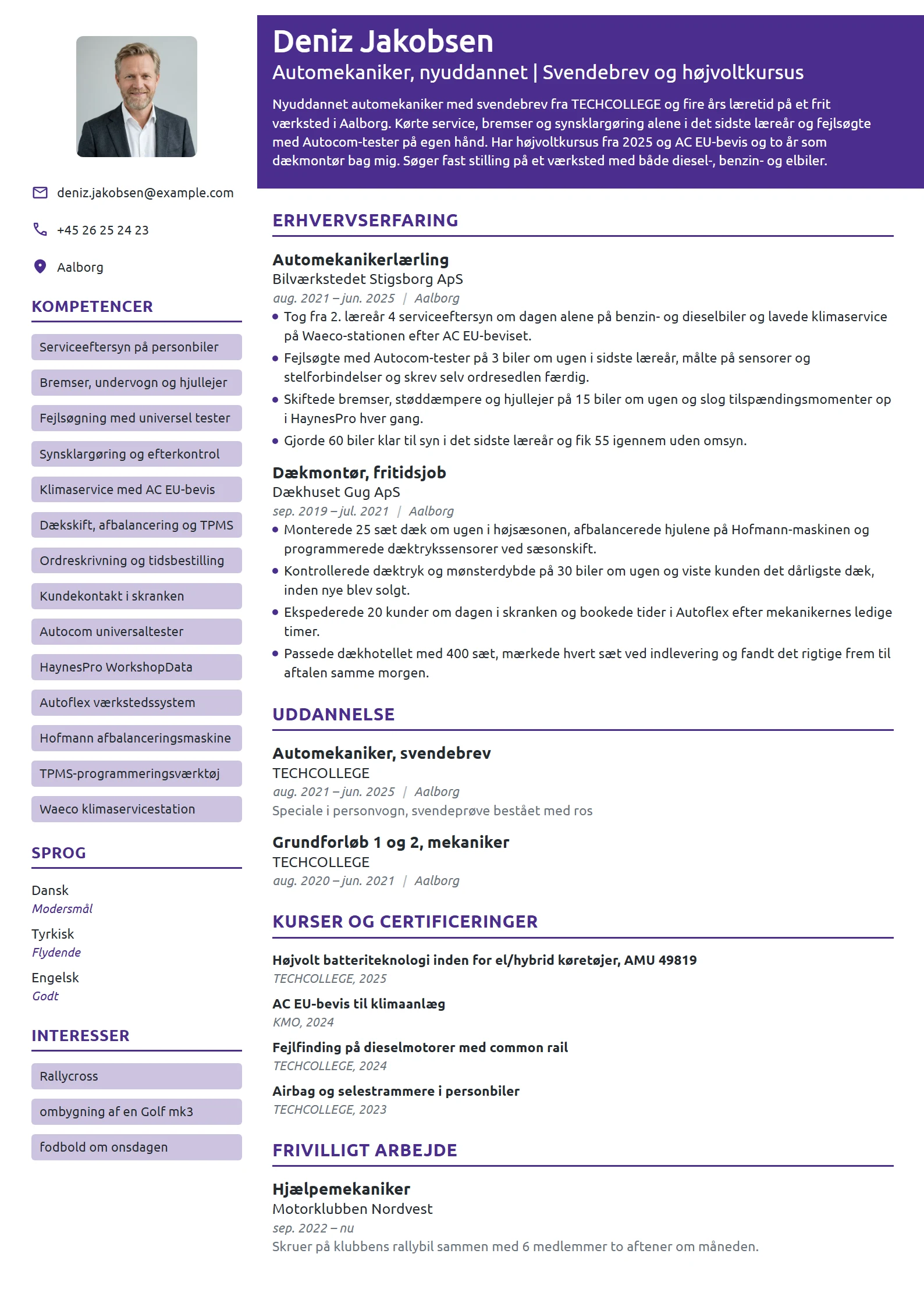 CV-eksempel til nyuddannet automekaniker med svendebrev