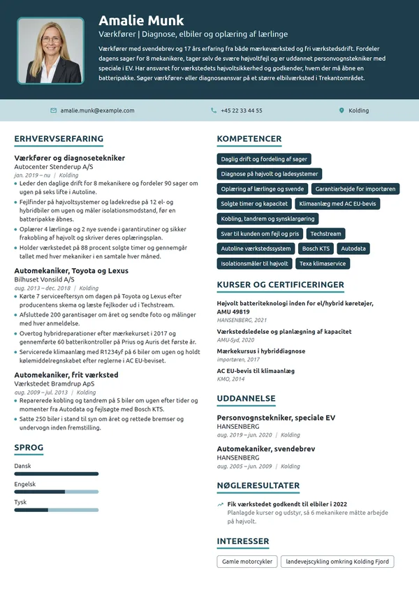 CV-eksempel til værkfører og diagnosetekniker