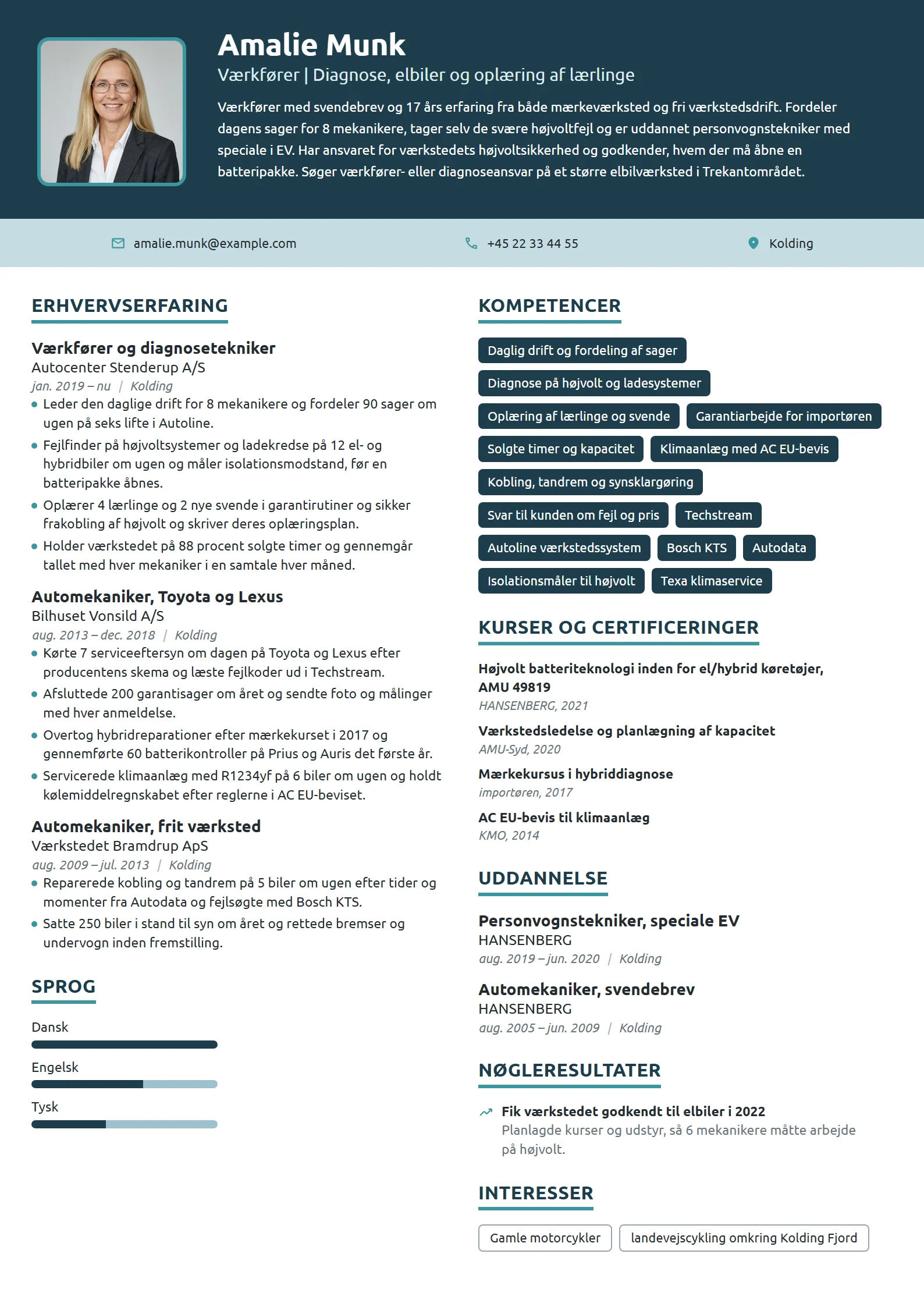CV-eksempel til værkfører og diagnosetekniker