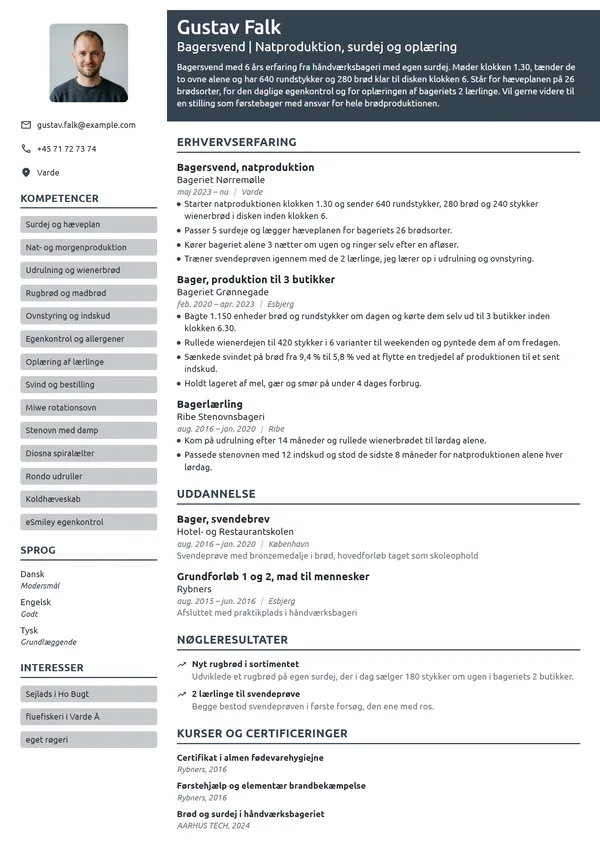 CV-eksempel til erfaren bager i håndværksbageri