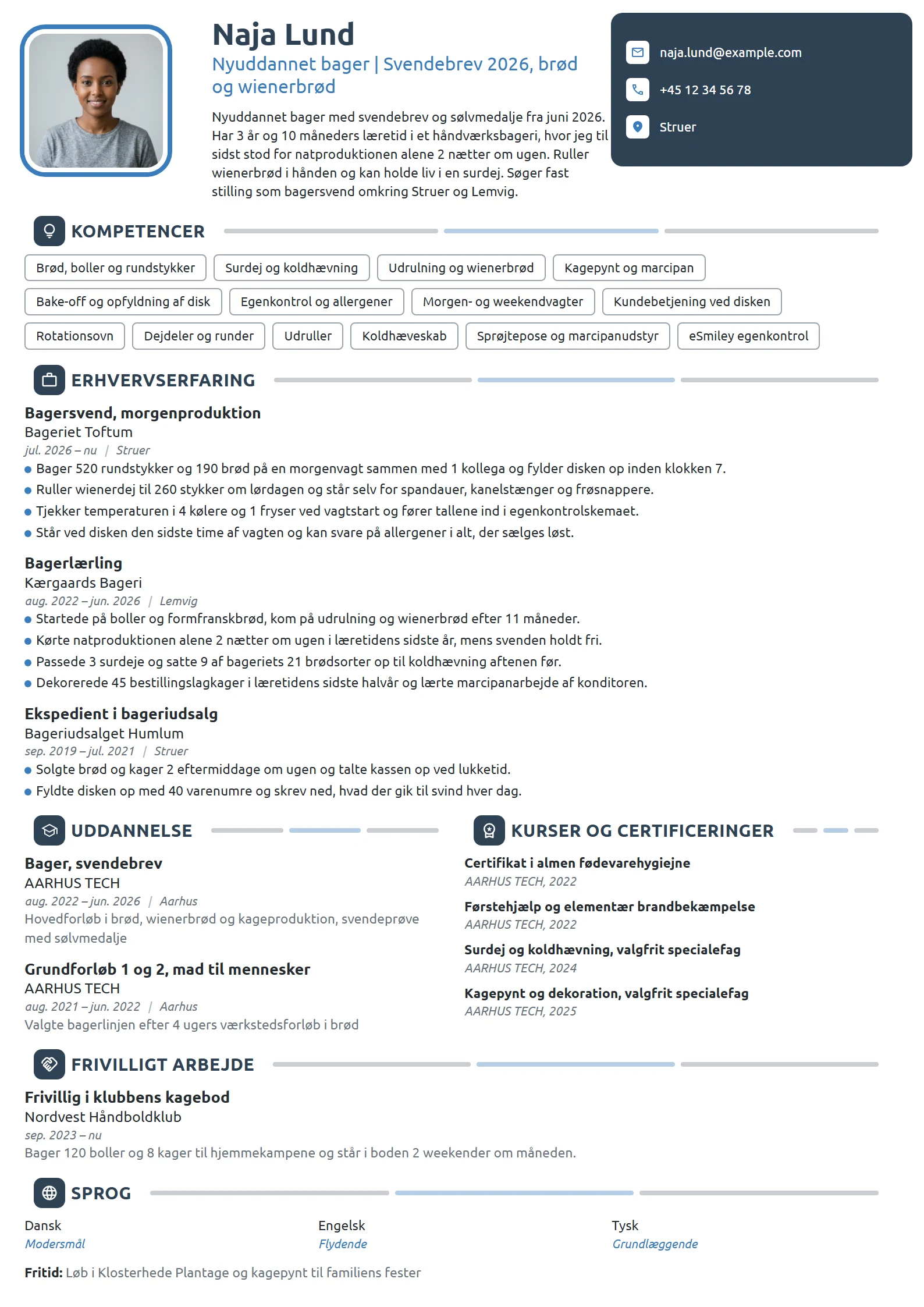 CV-eksempel til nyuddannet bager, svendebrev i 2026