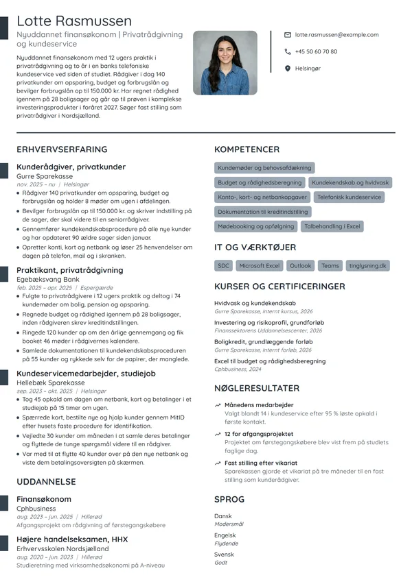 CV-eksempel til nyuddannet finansøkonom i banken