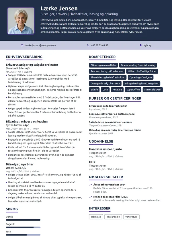 CV-eksempel til erhvervssælger og flådeansvarlig