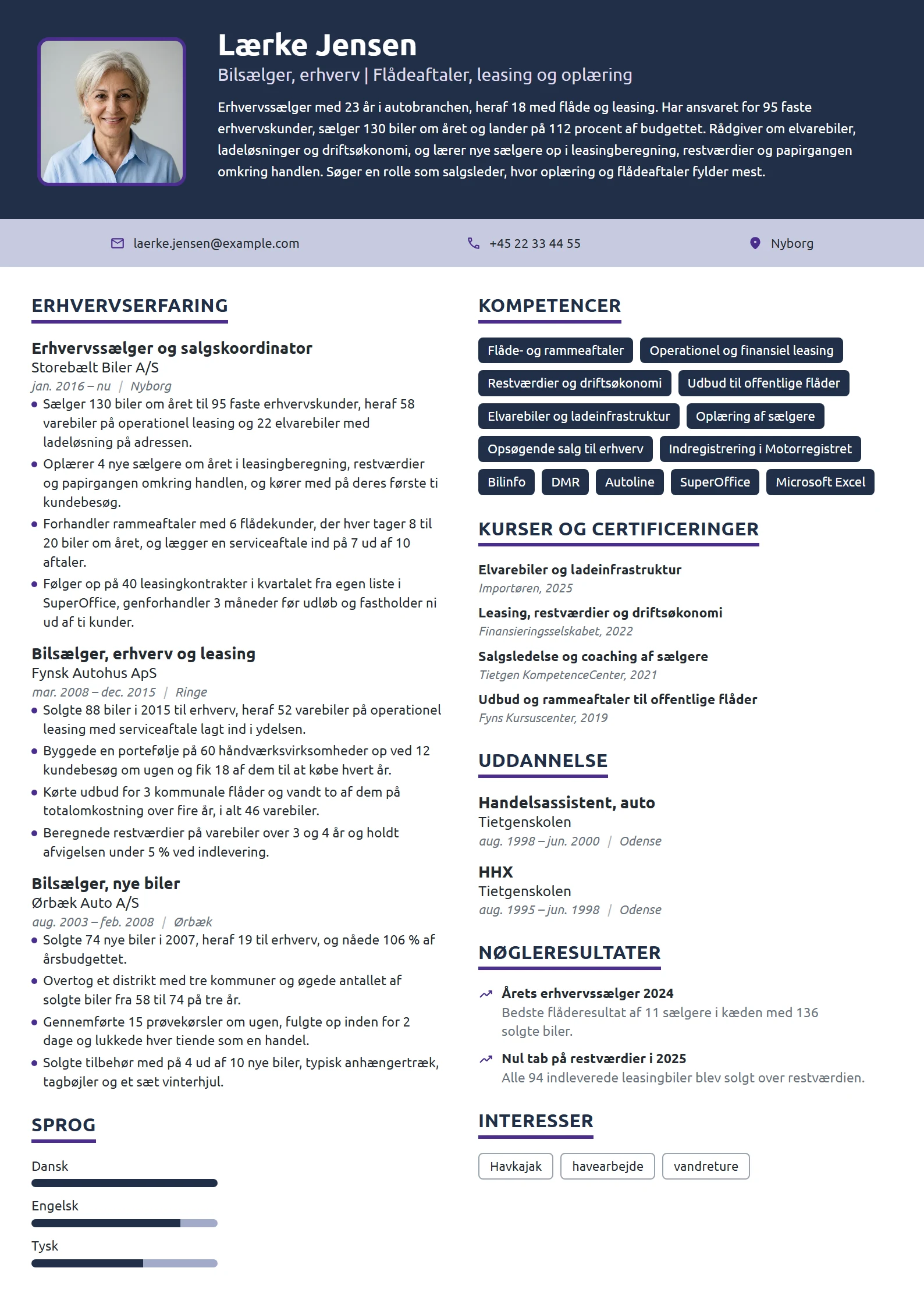 CV-eksempel til erhvervssælger og flådeansvarlig
