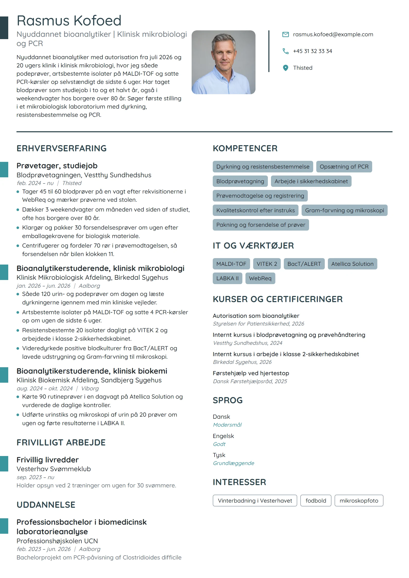 CV-eksempel til nyuddannet med klinik i mikrobiologi