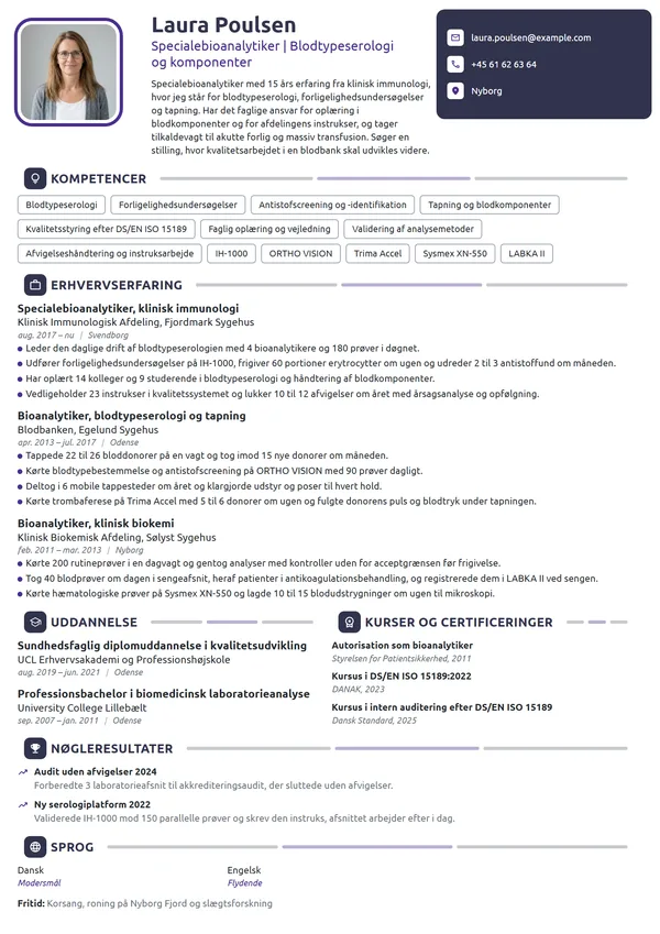 CV-eksempel til specialebioanalytiker i blodbanken