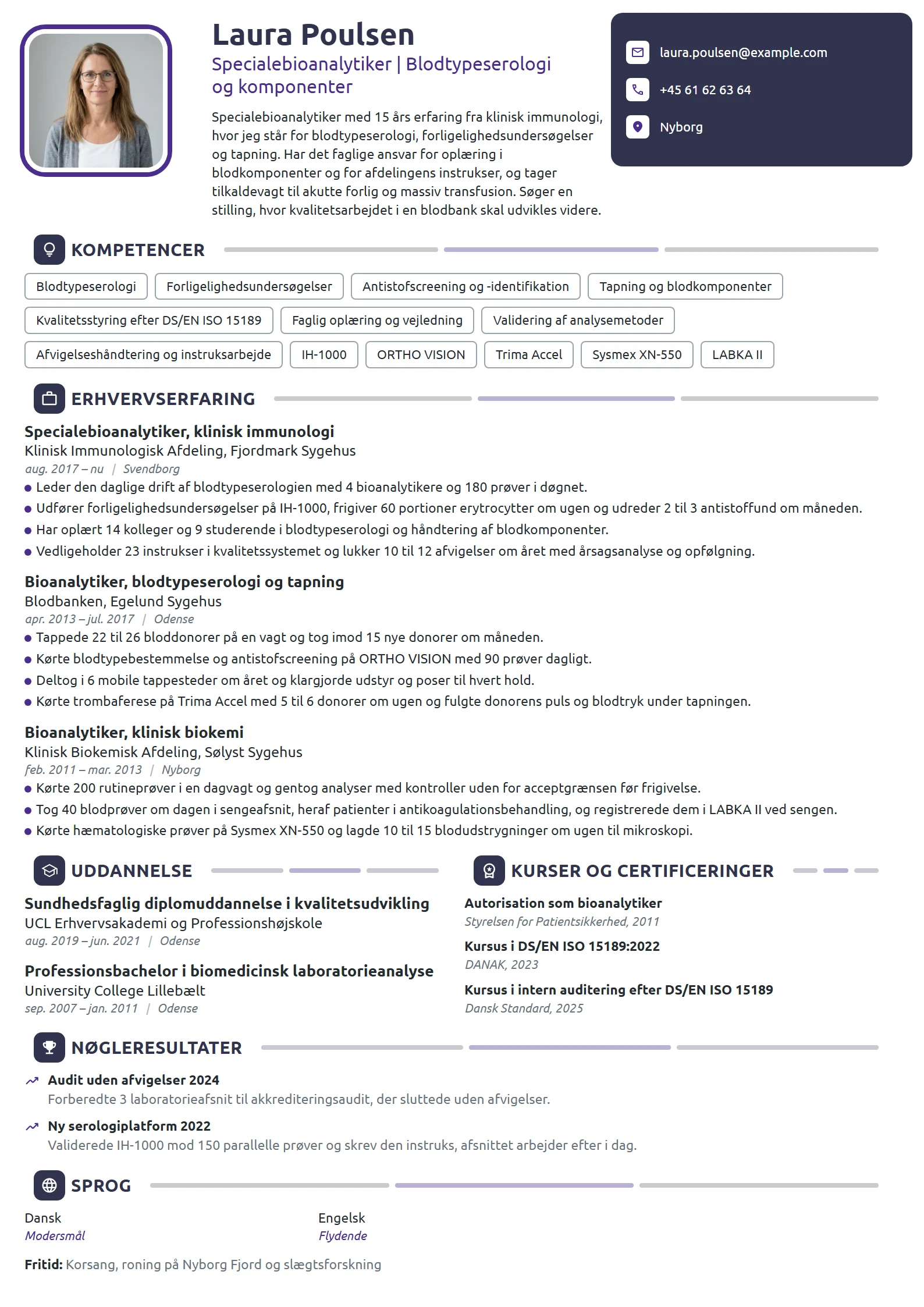 CV-eksempel til specialebioanalytiker i blodbanken