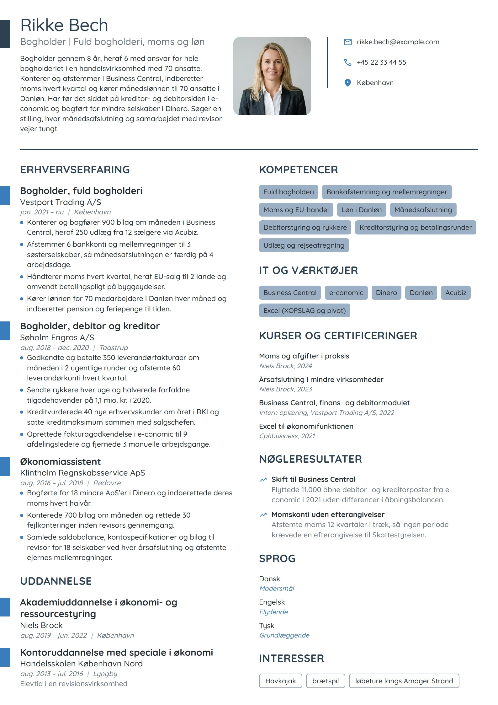 CV-eksempel til erfaren bogholder, fuld bogholderi