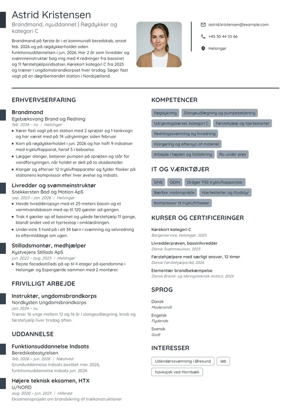 CV-eksempel til nyuddannet brandmand og livredder