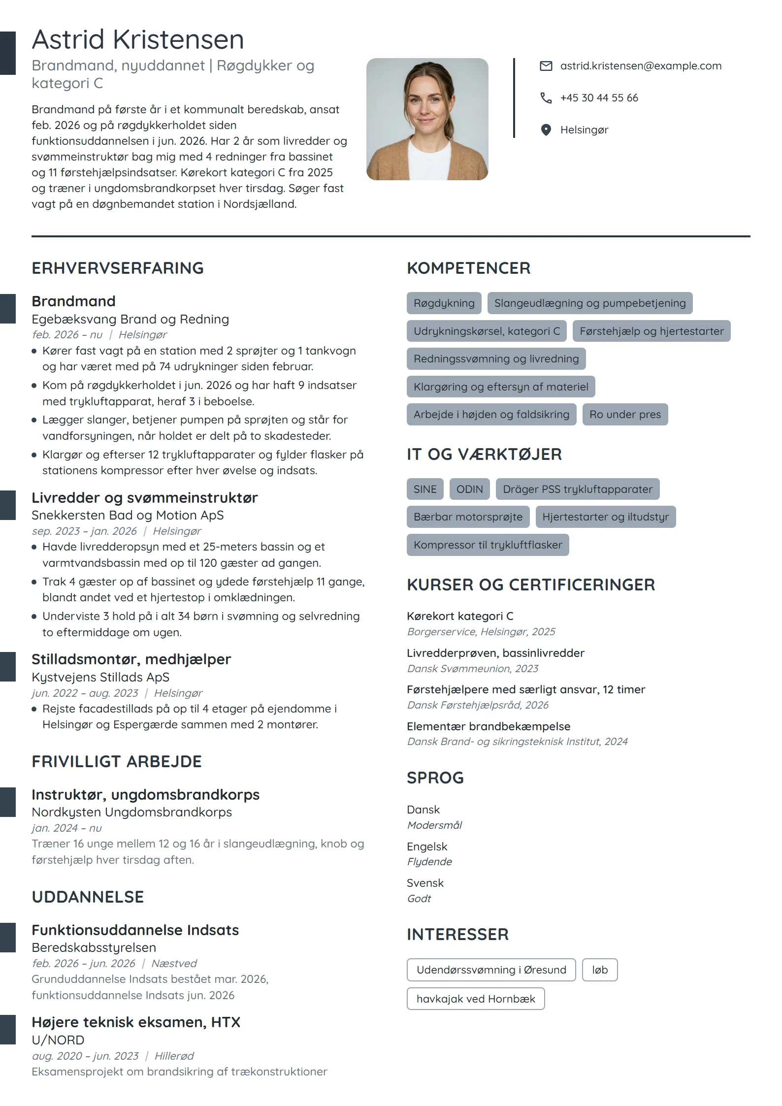 CV-eksempel til nyuddannet brandmand og livredder