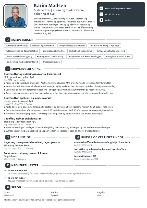 CV-eksempel til kurérchauffør med oplæringsansvar