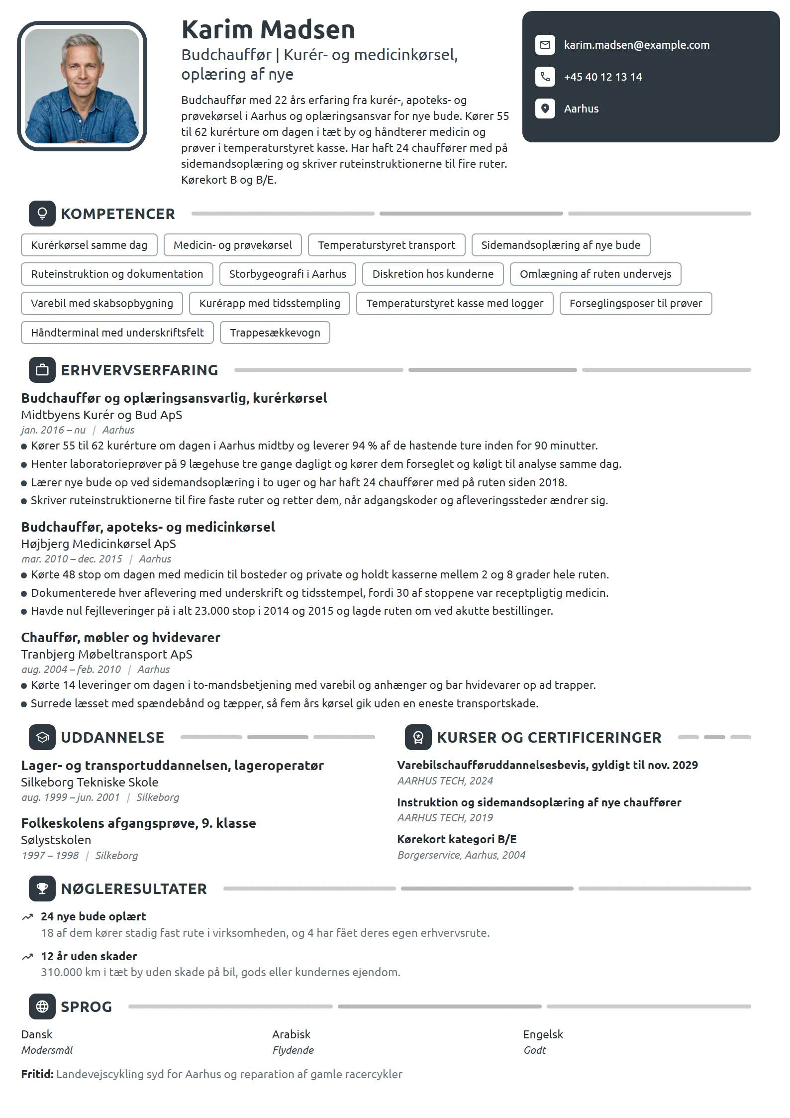 CV-eksempel til kurérchauffør med oplæringsansvar