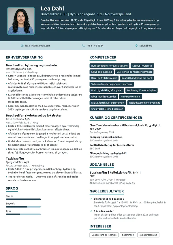 CV-eksempel til erfaren buschauffør på faste vognløb