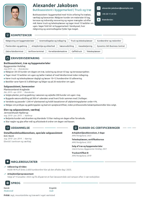 CV-eksempel til butiksassistent i byggemarked