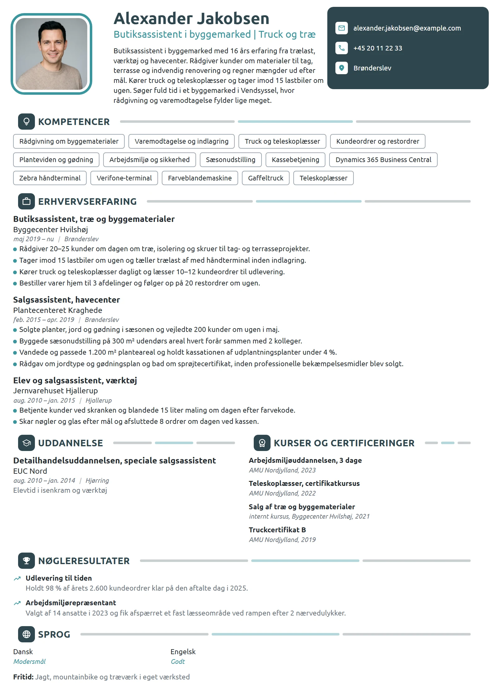 CV-eksempel til butiksassistent i byggemarked