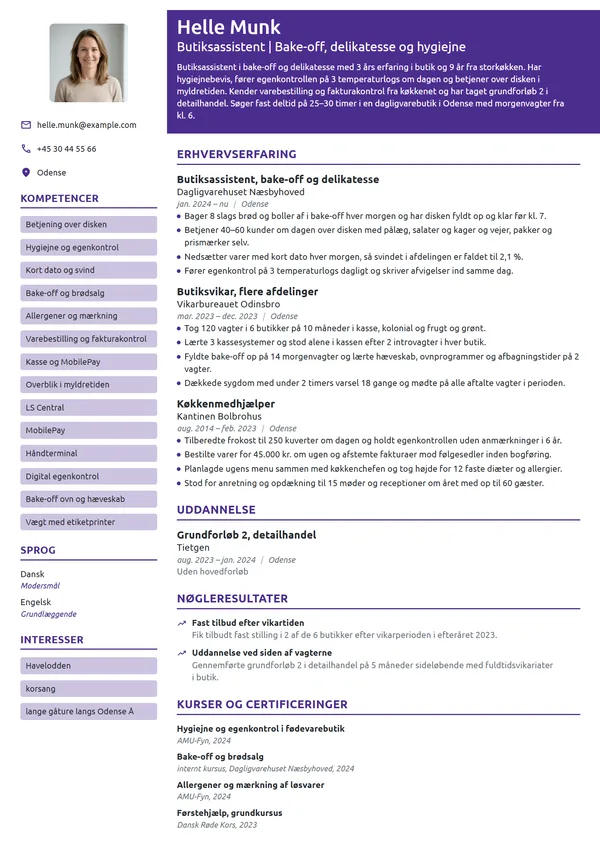 CV-eksempel til skift fra kantine til butik