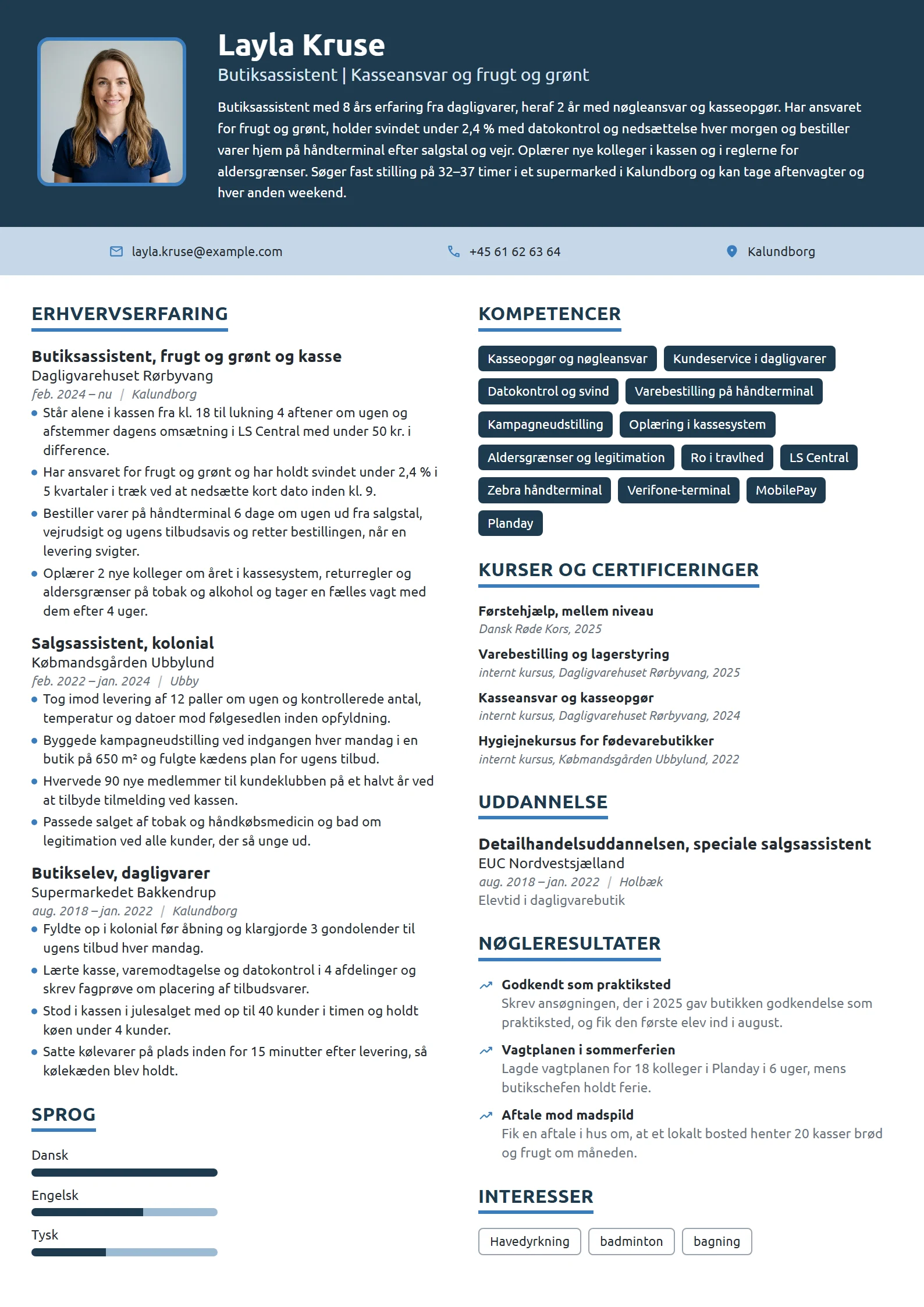 CV-eksempel til erfaren butiksassistent i dagligvarer