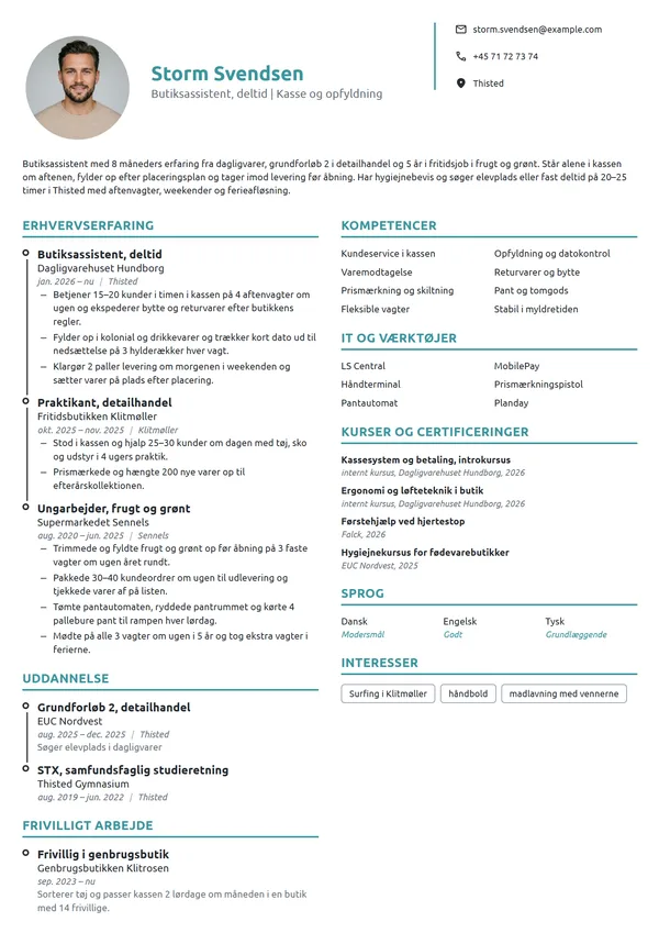 CV-eksempel til ny i butik: studiejob og praktik
