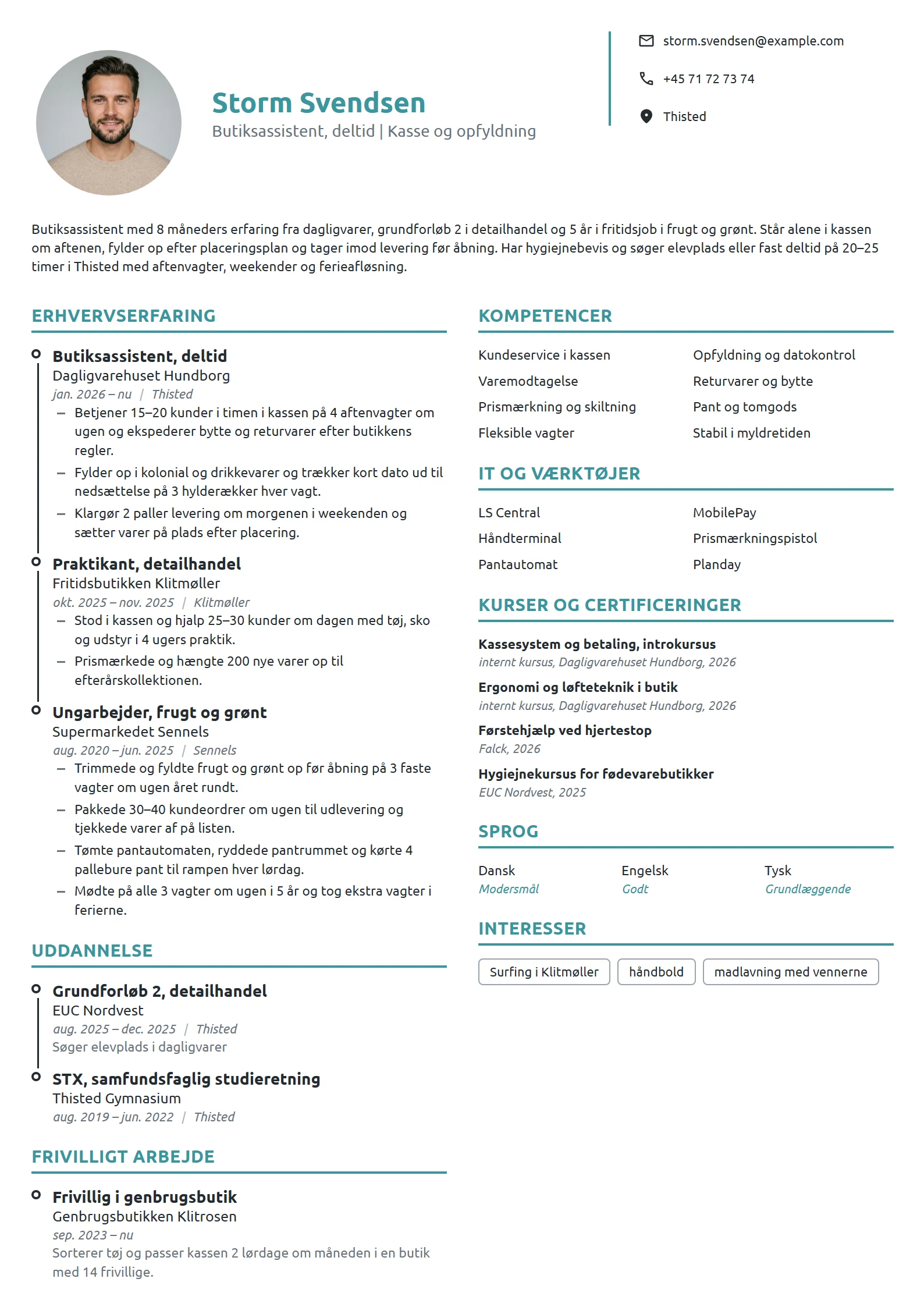 CV-eksempel til ny i butik: studiejob og praktik