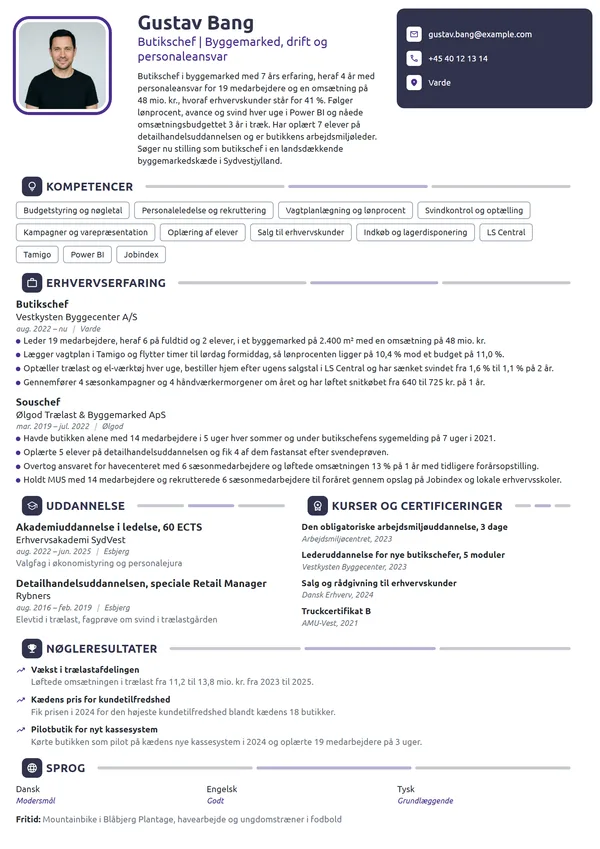 CV-eksempel til butikschef i byggemarked