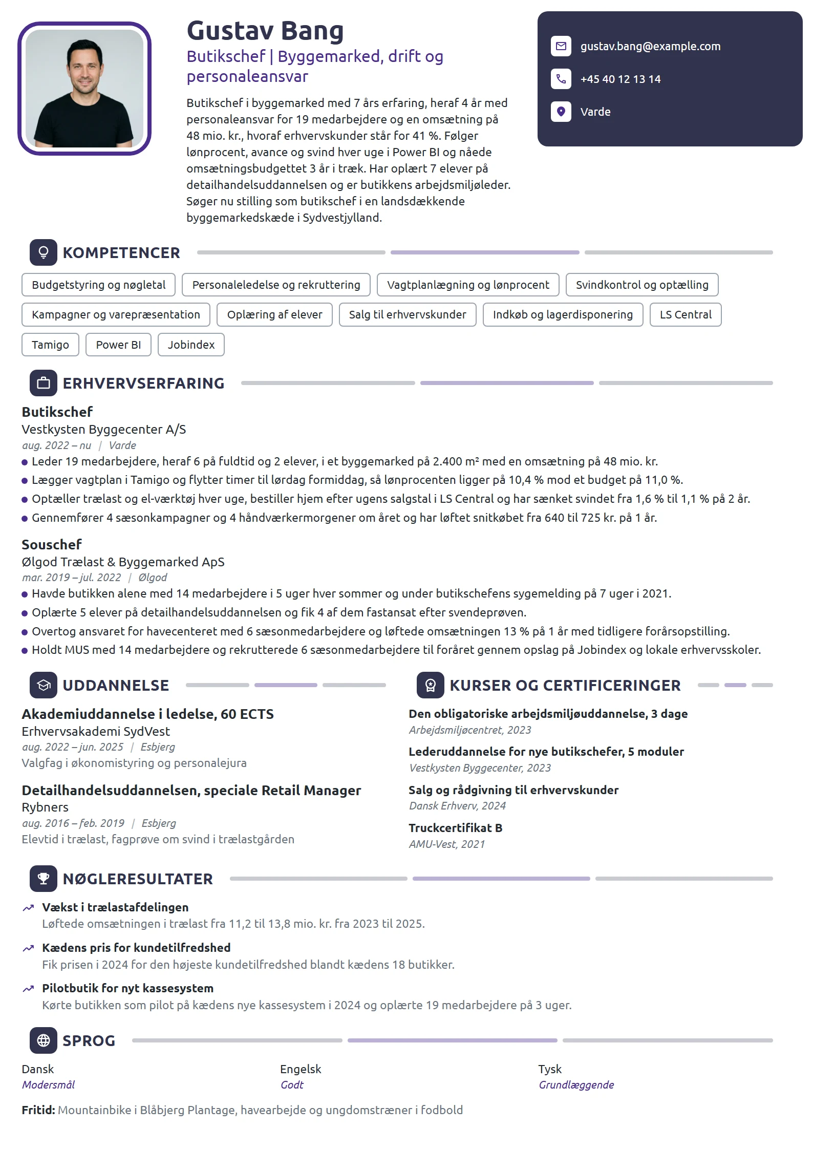 CV-eksempel til butikschef i byggemarked