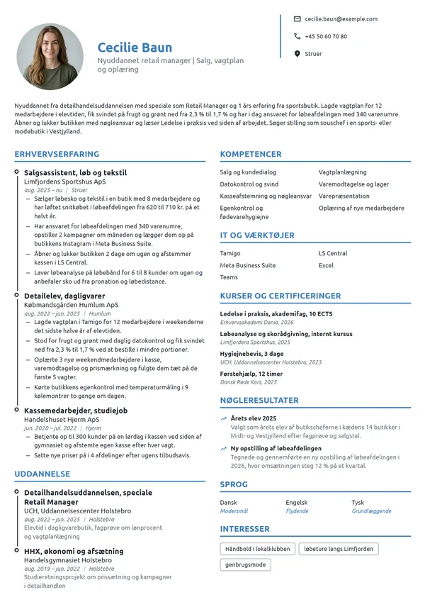 CV-eksempel til nyuddannet retail manager
