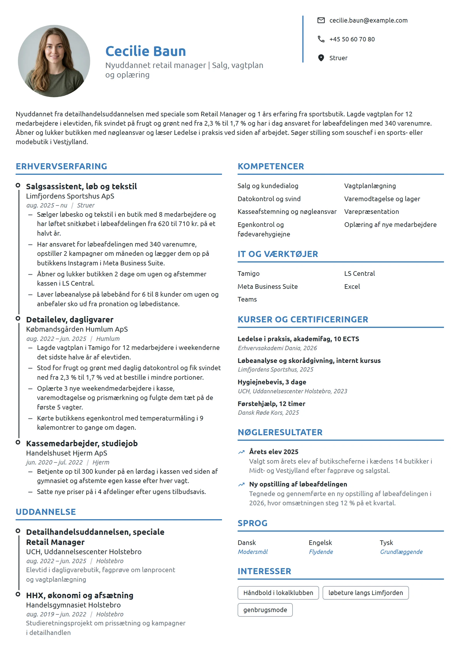 CV-eksempel til nyuddannet retail manager