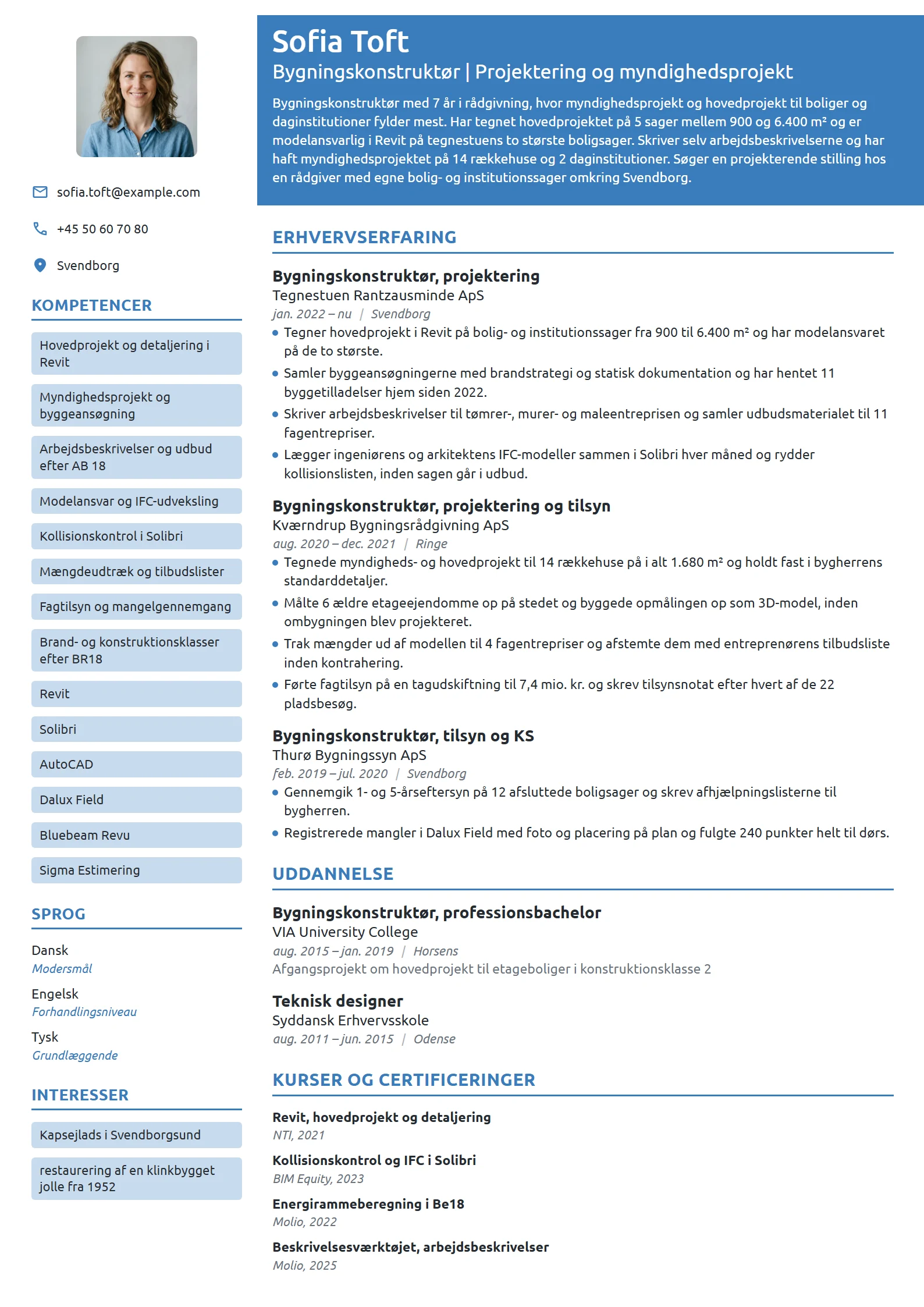CV-eksempel til erfaren konstruktør i projektering