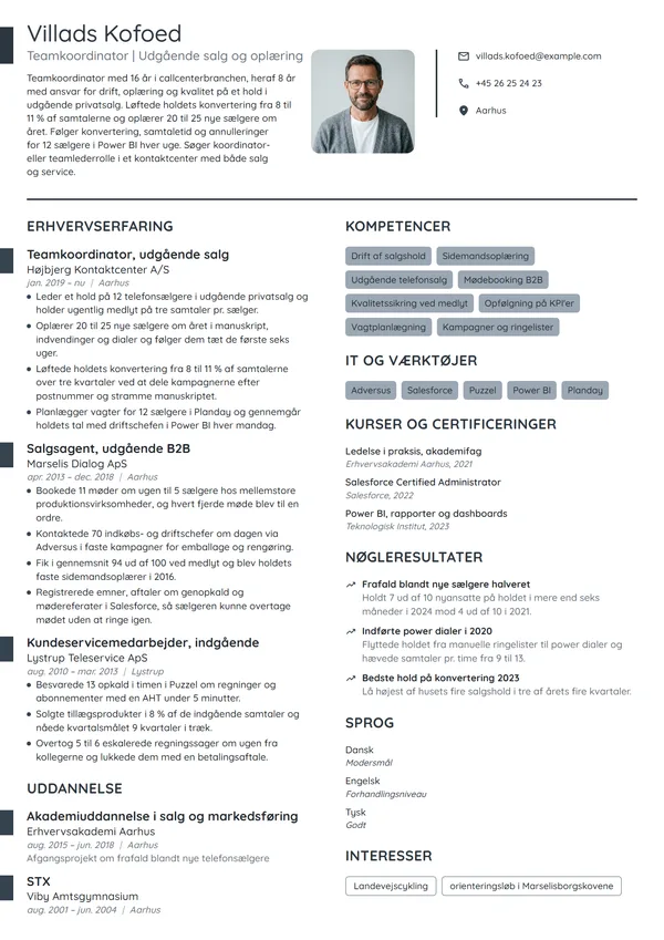 CV-eksempel til teamkoordinator i udgående salg