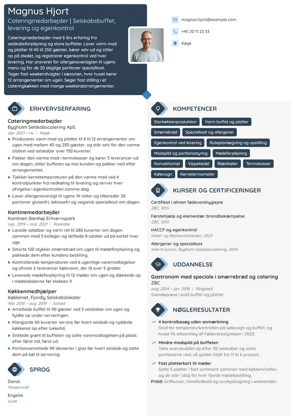 CV-eksempel til cateringmedarbejder til store selskaber