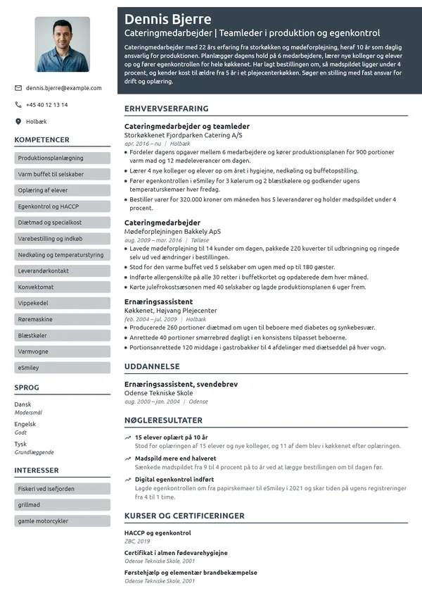 CV-eksempel til erfaren cateringmedarbejder med teamansvar