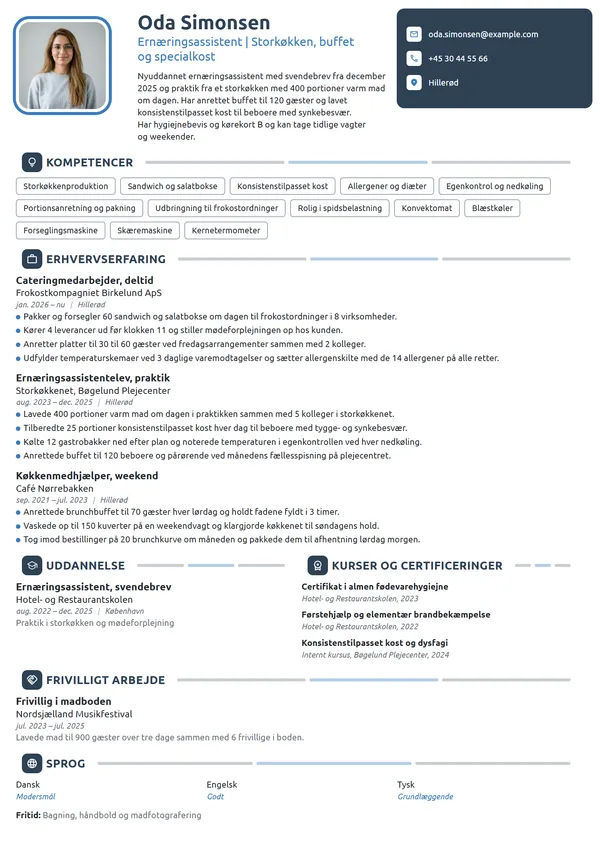 CV-eksempel til nyuddannet ernæringsassistent i catering